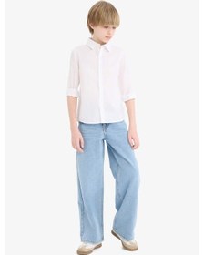 Resim Defacto Erkek Çocuk Okula Dönüş Regular Fit Polo Yaka Poplin Uzun Kollu Gömlek T8853a625auwt83 Beyaz 