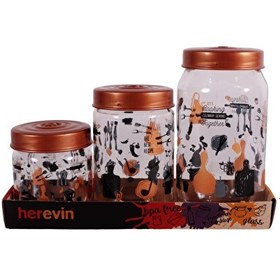 Resim Herevin 139357-810 Desenli Kavanoz Seti 3'lü (425-660-1000 ML) 