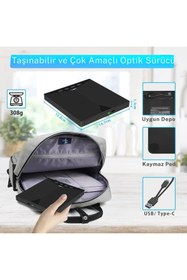 Resim TechTic 7in1 Harici DVD-ROM USB 3.0 HUB Çoğaltıcı TF SD Kart Okuyucu Type C Kablolu DVD Player CD 