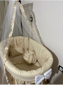 Resim Bebek bej fırfırlı sepet beşik uyku seti 