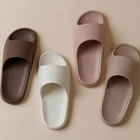 Resim Kadınların Kalın Tabanlı Kaymaz EVA Terlikleri, Minimalist Düz Renk Kaydırmaz Kaydırmazlar, Rahat Kapalı Açık Plaj Banyo Tüm Mevsim Ayakkabıları, Elde Yıkanabilir EVA Malzeme 