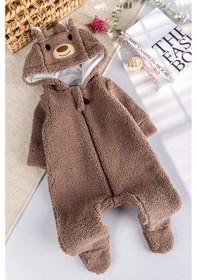 Resim Babymod Kapüşonlu Welsoft Peluş Kışlık Kız/erkek Bebek Tulum Kahverengi 