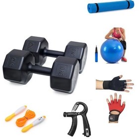 Resim Ps Spor 10 Kg Dambıl X 2 Adet 20 Kg + 5 Çeşit Plastes Ve Egzersiz Seti 