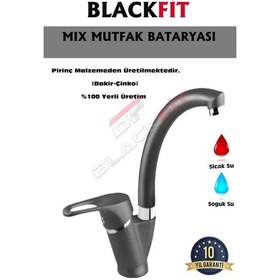 Resim Mat Siyah Mix Eviye Bataryası Çift Çıkışlı Aç Kapa Mutfak Bataryası Siyah 