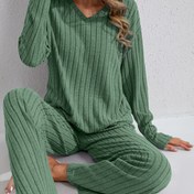 Resim Sonbahar ve Kış Basit Uzun Kollu Uzun Pantolon Düz Renk Rahat ve Şık Kadın Ev Giyimi Takımı 