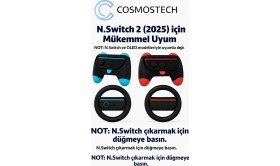 Resim Cosmostech Switch 2 Joy-Con-Wheel Direksiyon & Grip Seti – 4 In 1 Oyun Aksesuar Paketi 