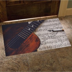 Resim Gitar ve Notalar Desenli Kauçuk Kapı Önü Paspası 