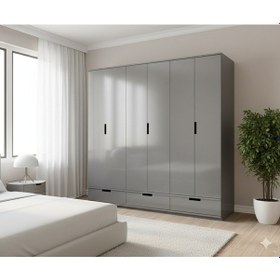 Resim Armi 6 Kapaklı 3 Çekmeceli Gardırop Metalik Gri Metalik Gri 