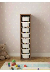 Resim Luda 8 Mini Beyaz Sepetli Çok Amaçlı Oyuncak Dolabı Tropik Ceviz Ceviz - Beyaz 