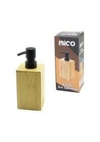 Resim Kare Ahşap Bambu Sıvı Sabunluk Siyah Plastik Pompa Çap: 7cm - Y: 11.5cm 5496 Çok Renkli 