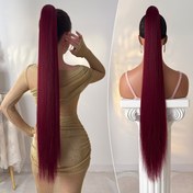 Resim 81.28cm Burgundy Claw Ponytail Uzatma - Kadınlar için uzun, düz, ısıya dayanıklı sentetik saç, her gün tarz, yüksek sıcaklık lifi, düz kuyruk 