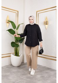 Resim Nevayla Moda Beli Lastikli Keten Pantolon - Vizon / A0104 Vizon 