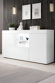 Resim ECM Konsol Led Aydınlatmalı Şık Büfe Katlanabilir Cam Raflı Modern Ve Zarif Konsol Beyaz Mat Elegant 