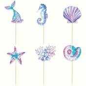 Resim 6/12/24 adet, Denizkızı Doğum Günü Partisi Süslemeleri Pasta Üstleri, Cupcake Topper, Yeniden Kullanılabilir Denizkızı Kuyruğu Mutlu Yıllar Tatlı Pastası Üstü, Pasta Dekor Malzemeleri, Pişirme Dekor Malzemeleri, Parti Dekor Malzemeleri 