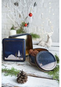 Resim Winter Deer Desenli 2'li Metal Saklama Kabı Seti, 1,9 Lt + 1,1 Lt 