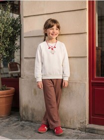 Resim LC Waikiki Ekru Baskılı Kız Çocuk Soft Touch Sweatshirt ve Eşofman Altı 