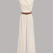 Resim Şık Yüksek Boyunlu Düz Renkli Ruched Jumpsuit Beli Sıkılaştırıcı ile - Günlük Seyahatler için Şık, Çok Yönlü ve Zarif Retro Stil 