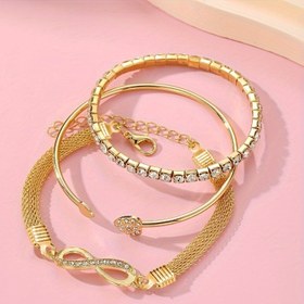 Resim 6 Parça Şık ve Zarif Taşlı Sonsuzluk Sembolü Kalp Açık Bileklik Seti, Kadınlar İçin Katmanlama, Parti, Randevu Gecesi veya İşe Gidiş Hediyesi 