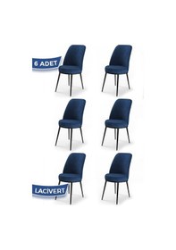 Resim Canisa Concept Dexa Serisi, Üst Kalite Yemek Odası Sandalyesi, Metal Siyah Iskeletli, 6 Adet Lacivert Sandalye Lacivert Sandalye 