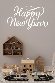 Resim kitchengenie Happy New Year Temalı Vitrin Cam ÖZEL sticker Beyaz Model 3 90X50 cm 
