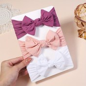 Resim 3 Paket Düz Renk Bebek Saç Bandı Esnek Bandana 
