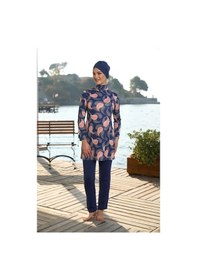 Resim Estiva 25935 Lacivert Dijital Desenli Tam Boy Lycralı Tesettür Mayo 