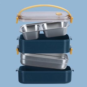 Resim Vagonlife 1400 ML Bento Lunch Box Ofis-Okul İçin Yeni Nesil Sefer Tası 2 kat Taşıma Kulplu Çelik FF 