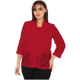 Resim Lady Majestic Dantel Büyük Beden Kadın Ceket 44709 Kırmızı 