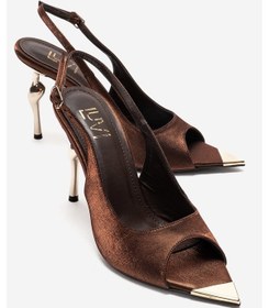 Resim Luvishoes Amore Bronz Saten Metal Detaylı Kadın Topuklu Ayakkabı 