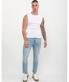 Resim Erkek Slim Fit Normal Bel Düz Kesim Dar Paça Likralı Açık Mavi Jean Pantolon Açık mavi 