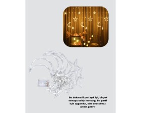 Resim Yıldız Ay Tasarımlı Prizli Perde LED Işık Iç Mekan Dekoru 