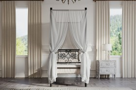 Resim Argimo Stella Sultan Başlıklı Tek Kişilik Ferforje Siyah Metal Karyola (Cibinliksiz) - 100x200 