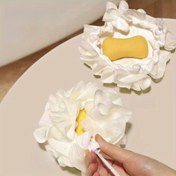 Resim 1 adet Yumuşak Lufa Banyo Süngeri Topu - 2'si 1 Arada Sabun Tasarruf ve Vücut Ovucu, Erkekler ve Kadınlar için Peeling Duş Pufu, Etkili Temizlik için Beyaz Dokulu Yüzey ve Hafif Bej Yenileme, Banyo Peeling Aracı | Dokulu Banyo Süngeri | Etkili Temizleme Süngeri 