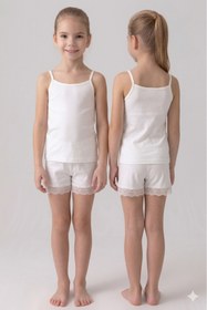 Resim Roft & Pink Nilla Kids Cute 6'lı %100 Pamuk Kız Çocuk İp Askılı Beyaz Atlet Kız Şort Takım 