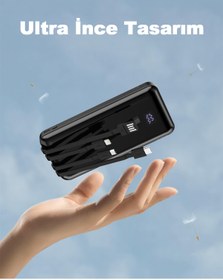 Resim ROBEVE 10000 Mah Dijital Dahili Kablolu Deprem Powerbank 10000 Mah Powerbank Powerbank 
