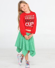 Resim Casabony Snow Cute Kız Çocuk Etek + Sweatshirt Takım-kırmızı Kırmızı 