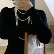 Resim Kadınlar için Vintage Şık Bej Çok Katmanlı Taklit İnci Kolye - Düğün & Banket Takısı, Zamansız Resmi Etkinlik Aksesuarı, Yıl Boyu Kullanılabilir Lüks, Düğün Takısı, Sofistike İşçilik 