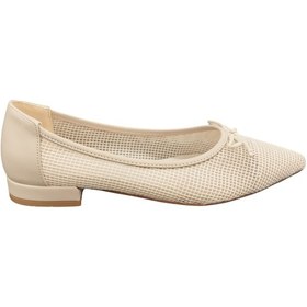 Resim Ventes 88925809z Önü Fiyonklu 2cm Topuklu Sivri Burun Günlük Kadın Tül Babet Ayakkabı Bej 