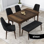 Resim Canisa Concept Kar Serisi, 80X132 Açılabilir Mdf Mutfak Masa Takımı, Barok Ahşap Desen Masa 4 Sandalye 1 Bench 
