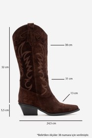 Resim luvishoes MATIAS Kahverengi Süet Hakiki Deri Kadın Nakışlı Western Çizme 