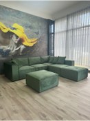 Resim Erduran Mobilya Angelo 4 Modül + 2 Puf Köşe Koltuk Takımı (6 Modül) Babyface Kumaş Yeşil 