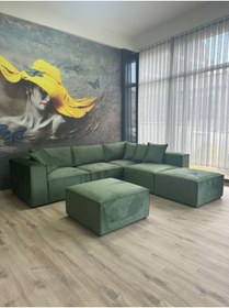 Resim Erduran Mobilya Angelo 4 Modül + 2 Puf Köşe Koltuk Takımı (6 Modül) Babyface Kumaş Yeşil 
