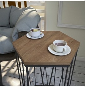 Resim Cetrus Yan Sehpa Metal & Servis Sehpası Kafkas Meşe / Metal Ayak 