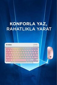 Resim Torima Kablosuz Klavye Mouse Seti Rgb Işıklı Şarj Edilebilir TMK-09 Pembe 