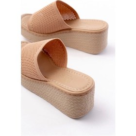 Resim 232-460 Nut Triko Günlük Ortopedik Dolgu Topuk Kadın Terlik Bej 