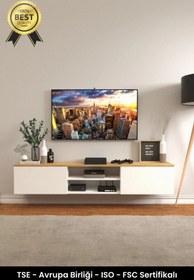 Resim B3 Concept Nort Serisi Dekoratif Duvar Tipi 2 Kapaklı Dolaplı 1. Kalite Televizyon Konsol TV Ünitesi 