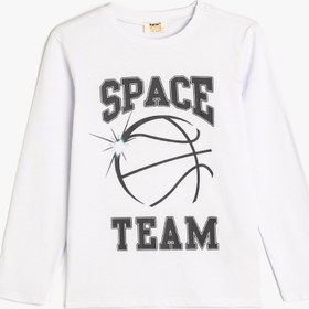 Resim Erkek Çocuk Basketbol Temalı Uzun Kollu Pamuklu Bisiklet Yaka Tişört 