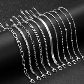 Resim 11 parça set, trend, basit, zarif, zarif, retro tasarım, yuvarlak boncuk, aşk, yılan kemik zinciri, kilit zinciri, spiral zincir, minimalist, basit zincir, metal tarzı, bilezik, çok parçalı set, tatil, tatil, parti, tarih, hediye, günlük giyim 