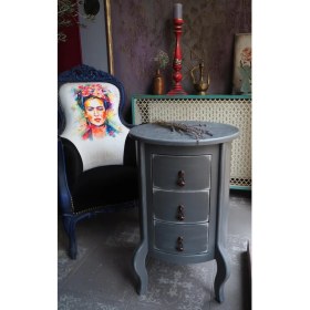 Resim Gri Eskitme 3 Çekmeceli Vintage Komodin 