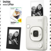 Resim Instax mini LiPlay Hybrid Misty White Fotoğraf Makinesi-20'li mini Film ve Çerçeve Hediye Seti 